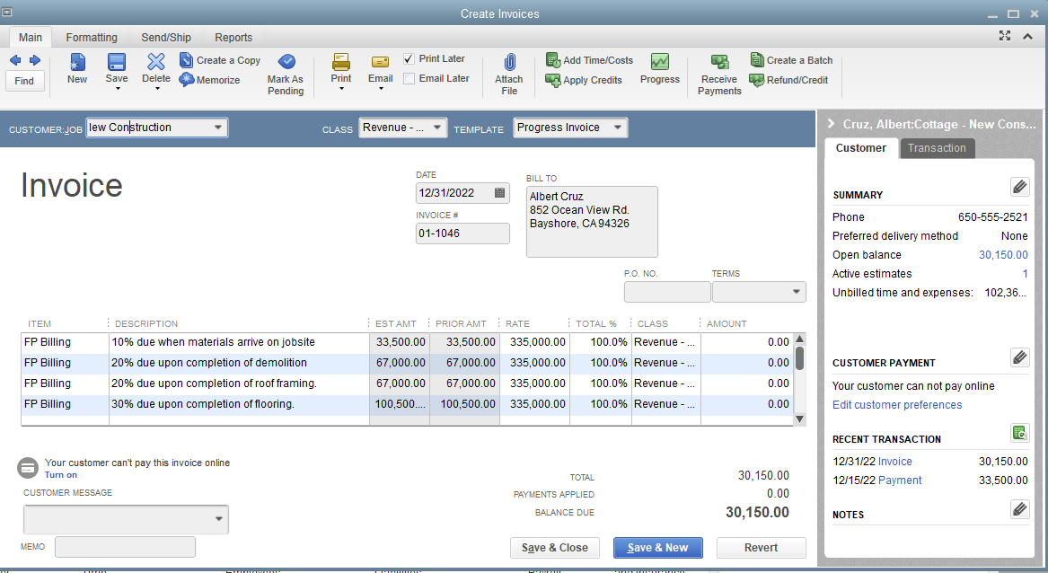 quickbooks desktop invoice